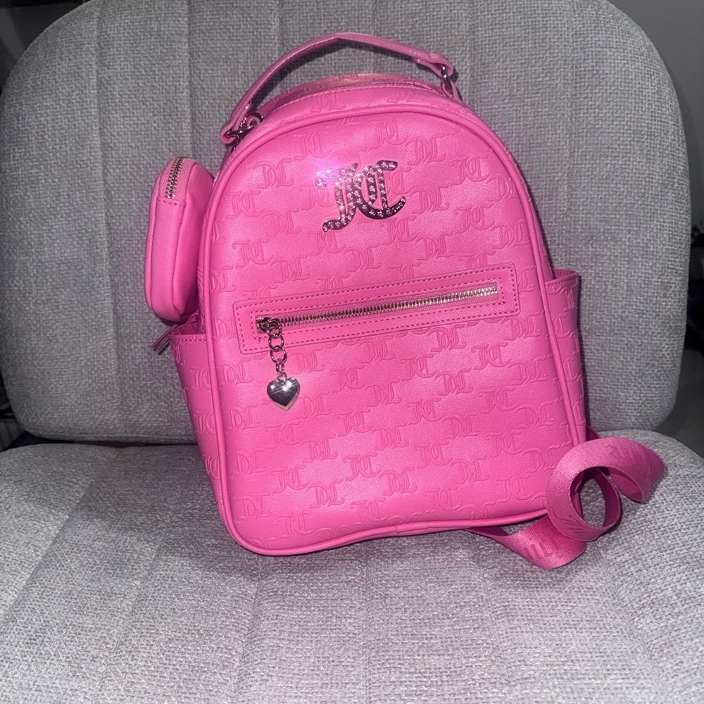 Pink Embossed Mini Backpack with Heart Charm